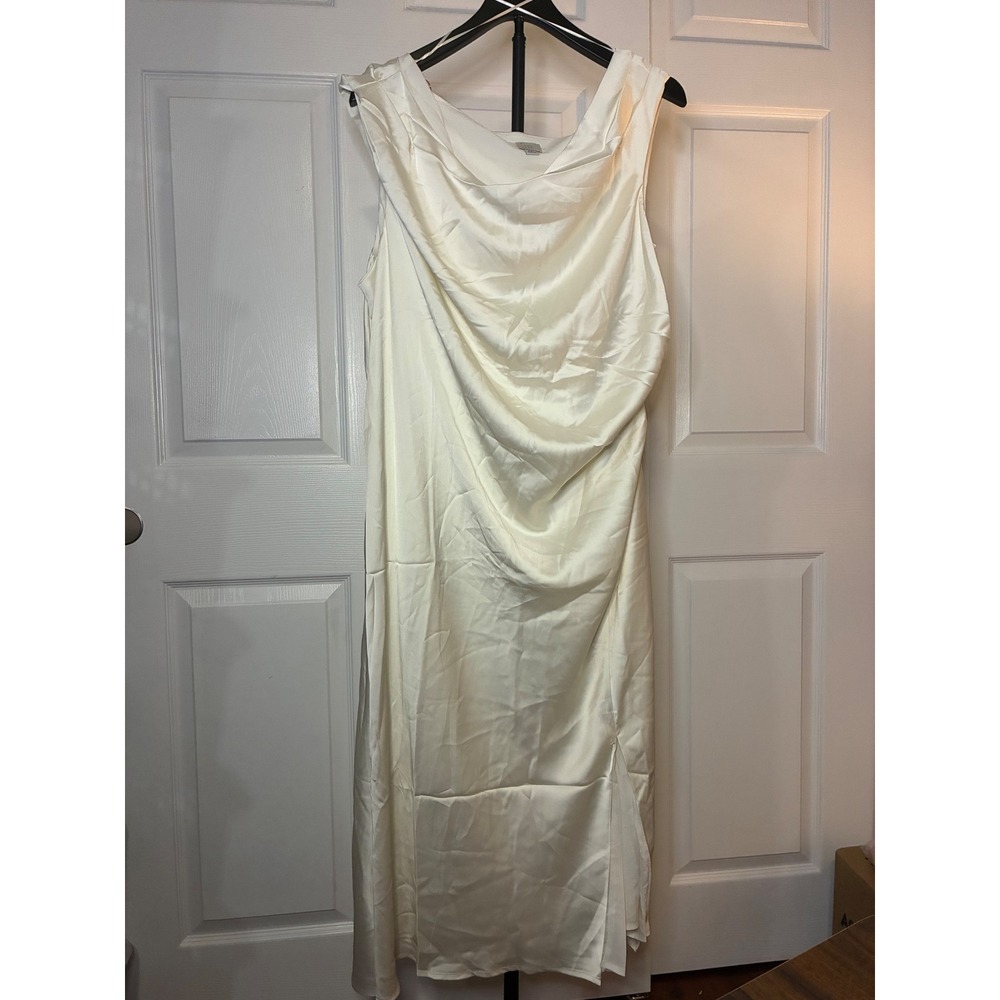 A New Day Women XXL Cream Satin Cowl Neck Ruched Midi Dress NWT